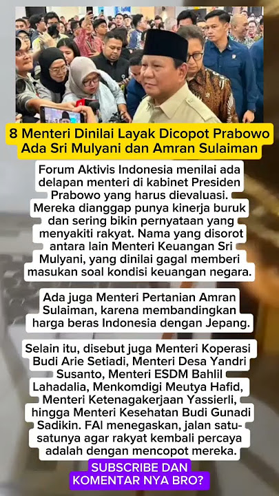 8 MENTERI DINILAI LAYAK DICOPOT PRABOWO #shorts #viral #trending #ytshorts #subscribe #youtube #fy
