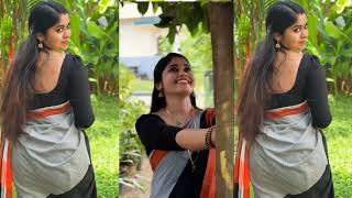 Serial Actress Ishwarya Rajesh Saree Backless Blouse Design Back Pose