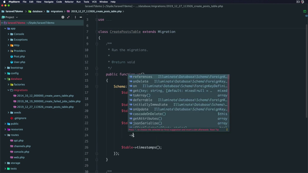 Nuevos m todos id y foreignid para las migraciones de laravel 7