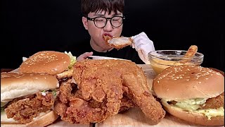 맘스터치 햄버거세개와 점보닭다리3개 리얼사운드 먹방 Korean Hamburger and Fried Chicken Leg Real Sound Eating Show mukbang