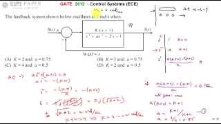 GATE 2012 ECE Find the values of K and a for the system to oscillate at 2 rad/sec