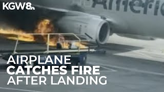 American Airlines plane catches fire after landing at Denver airport