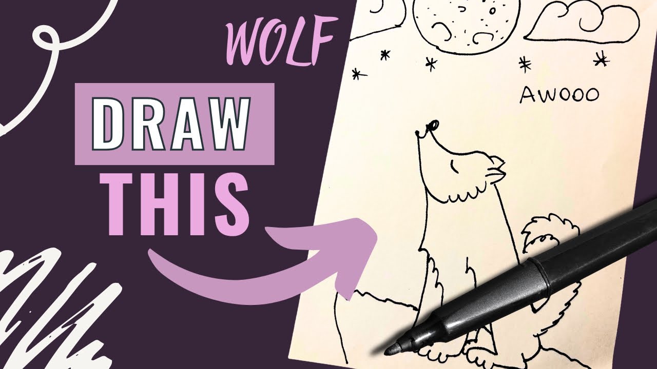 How to Draw a Cute Howling Wolf 🐺🌕 Easy Step-by-Step Doodle
