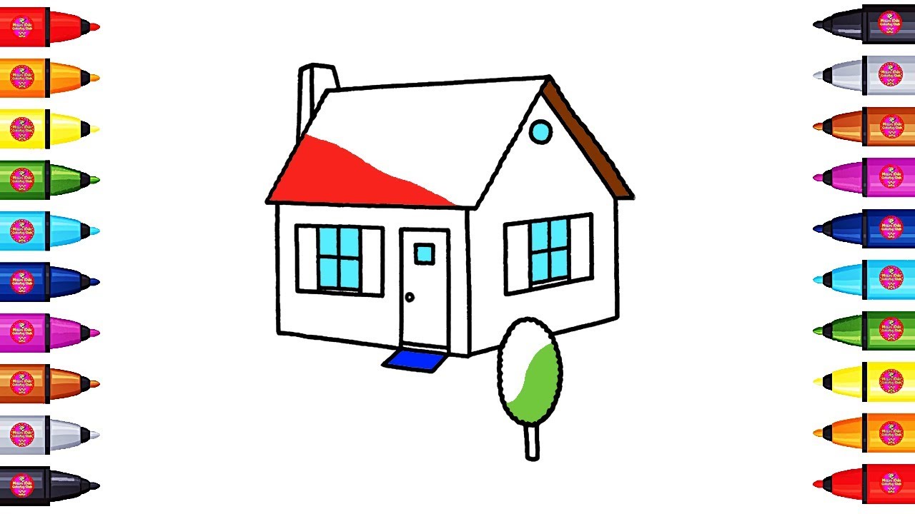 How to Draw Cute House Coloring Book | Art Colours for Kids, Toddlers and Babies