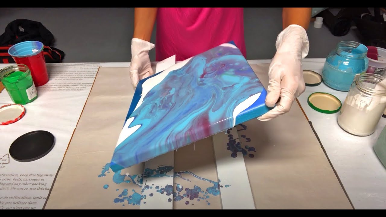 01 First Acrylic Pour Painting Flip Cup Blue Purple Green - YouTube