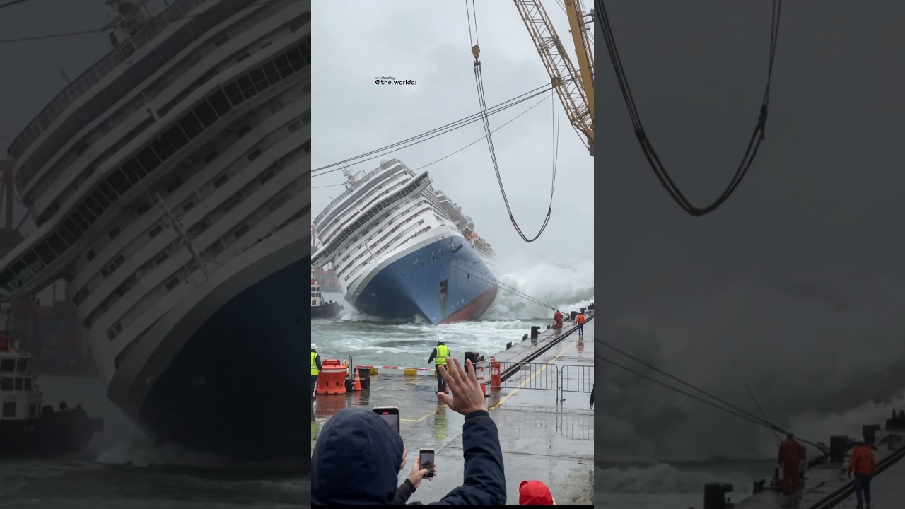 Спуск на воду нового круизного лайнера пошел не по плану… он начал крениться и чуть не перевернул...