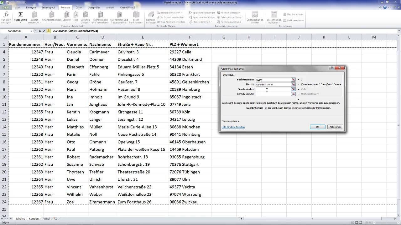  Update Quick Tutorial: SVERWEIS Funktion am Beispiel eines Bestellformulars in Excel 2010 #NV