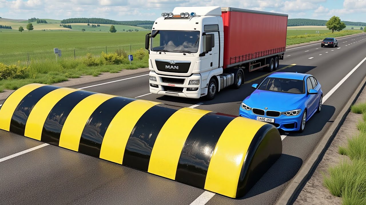 Испытание «Машины против огромных лежачих полицейских» №1 в BeamNG Drive!