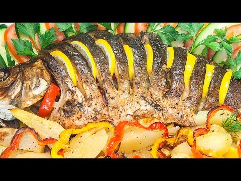 Рыба, фаршированная овощами, с картофелем, запеченная в духовке 🐟 (рецепт рыбы в пост)