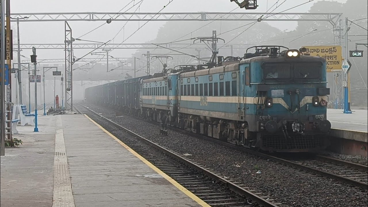 CNB WAG-7 Twins (27645 + 28231) hauling BCN Goods Rake 🚂 Skip at Tenali ...
