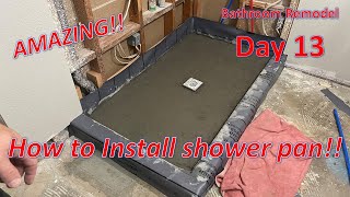 How to pre slope a shower pan on slab  Bathroom Remodel Day 13