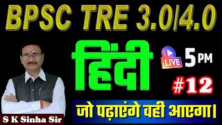 HINDI | BPSC TRE 3.0/4.0 | महत्वपूर्ण प्रश्नों का संग्रह|CLASS 12|जो पढ़ाएंगे वही आएगा| S K Sinha Sir