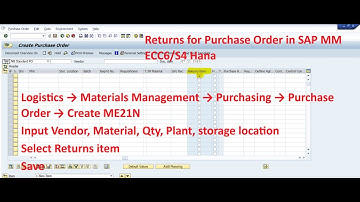 Returns for Purchase Order in SAP MM ECC6/S4 Hana