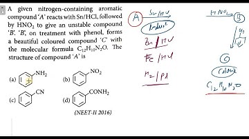 A given nitrogen-containing aromatic compound ‘A’ reacts with Sn/HCl, followed by HNO₂ to give an un