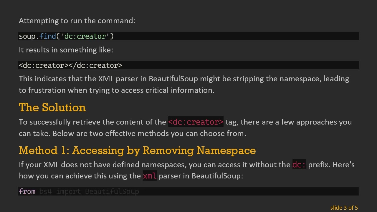 How to Retrieve dc:creator Content in BeautifulSoup