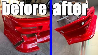 AE86の割れたFRPバンパーを不器用なオジサンがパテ盛って塗装しました