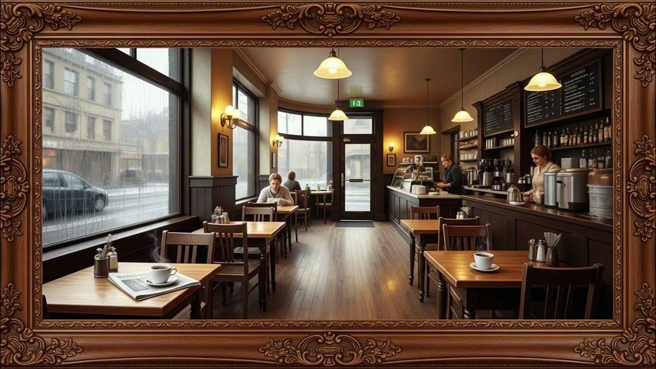 Living Room TV Art : Cozy Coffee Shop Rain + Relaxing Jazz Music