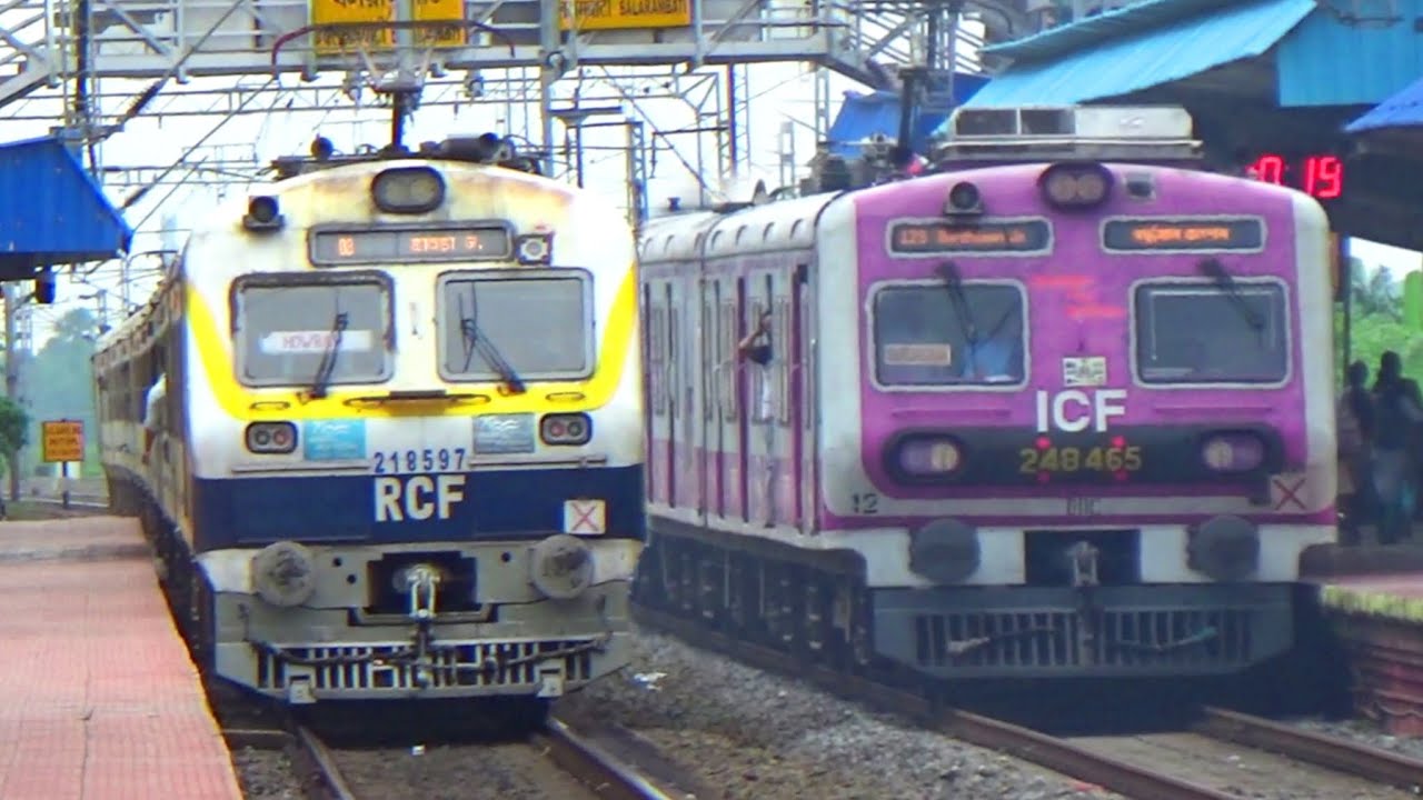 Different types of EMU+MEMU & ICF local trains arrival and departure 