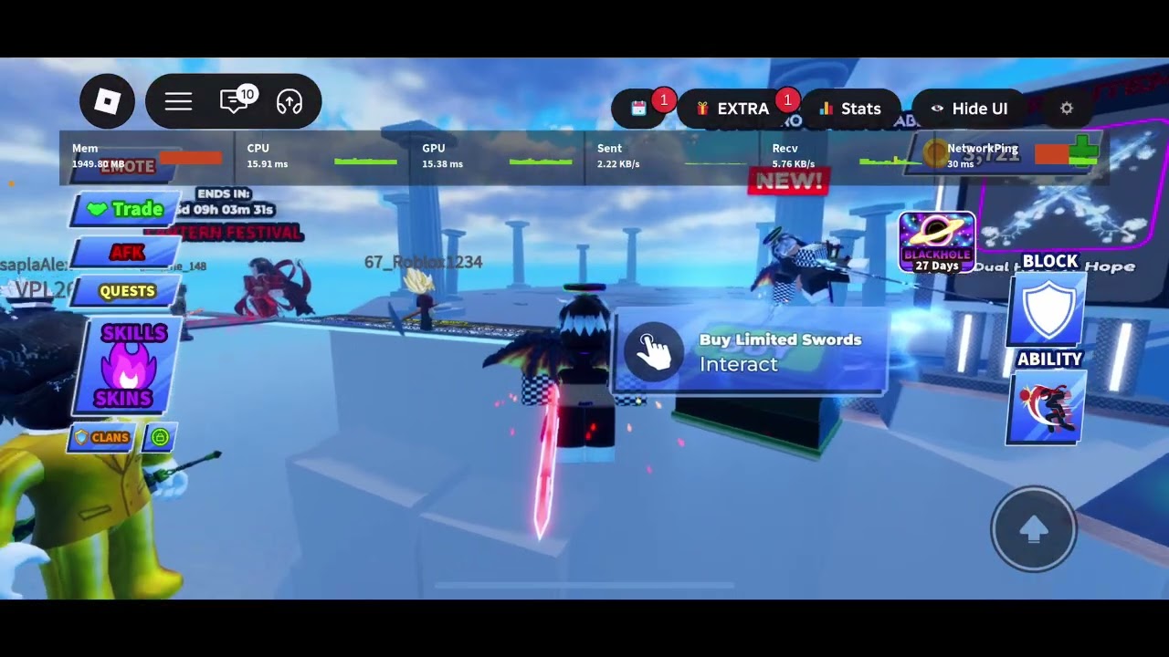 Playing Roblox blade ball