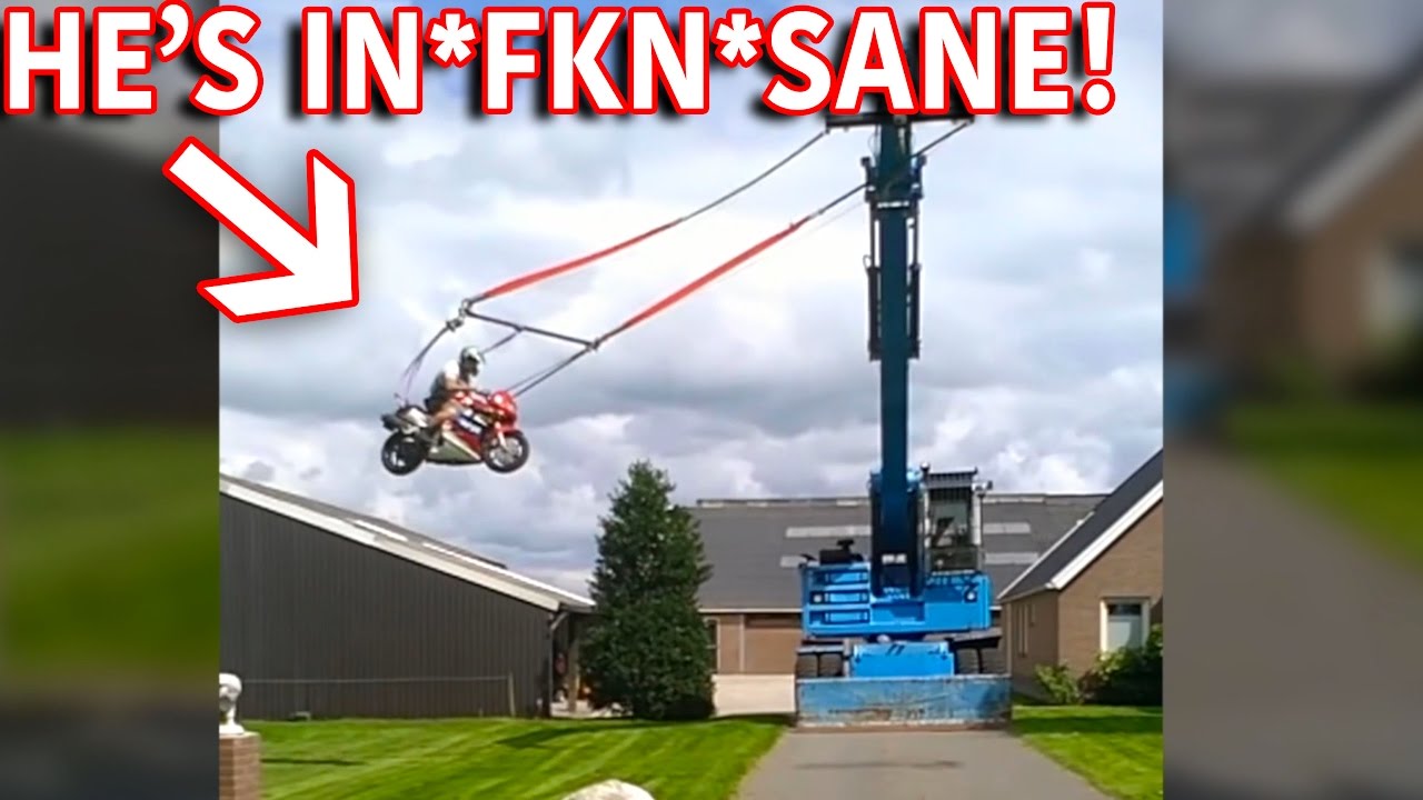 Man Riding On Rigs INSANE Dutch Man Rigs Giant Motorbike Swing In Front-Yard with Crane ...