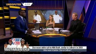 UNDISPUTED Compare Zion - LeBron Zion wear white suit to NBA Draft similar LeBron s in 2003