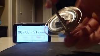 Toy Gyroscope Manually Spun Manually Twisted Spins for 0:40. Loss of 0:07, Air Drag Friction?