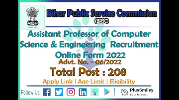 BPSC Assistant Professor Computer Science & Engineering Online Form 2022