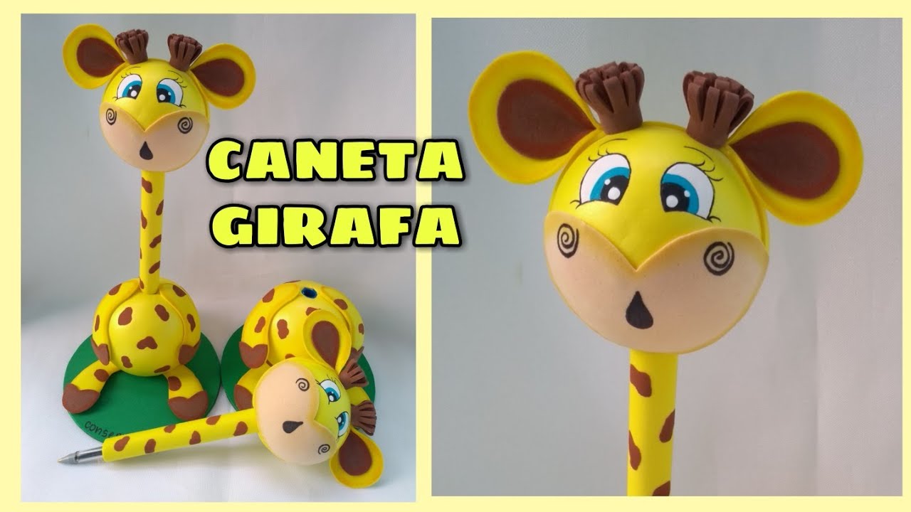 Como fazer caneta girafa decorada com eva | Caneta decorada para vender