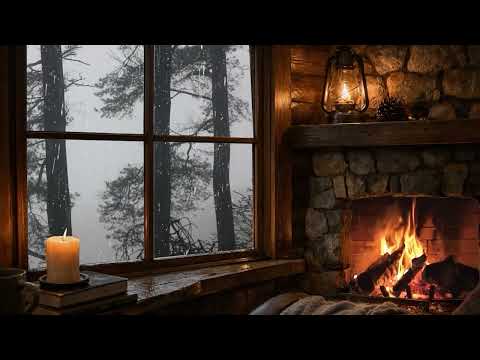 Cozy Cabin Rain on Window - Relaxing Rain, Wind and Crackling fire sounds for sleep [8 hours]