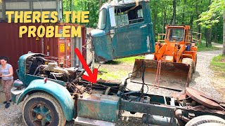 Removing a HUGE Transmission from 1957 Autocar Semi Truck