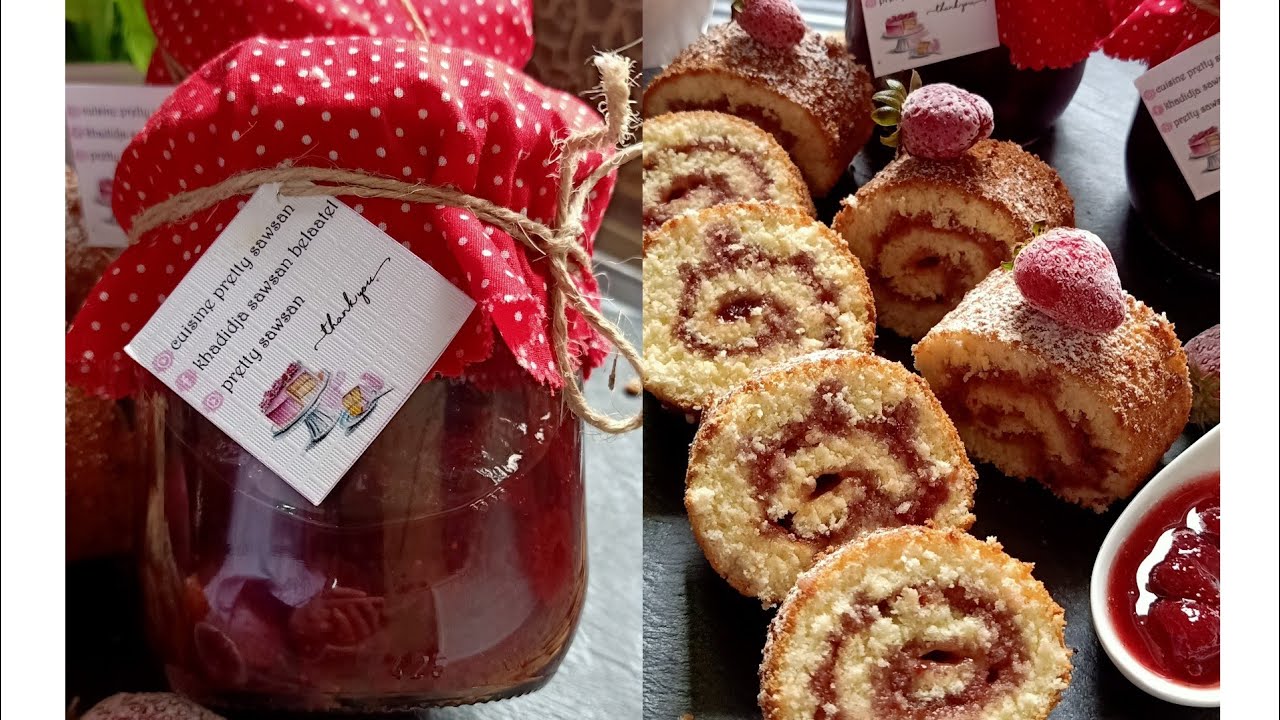 وصفتين في فيديو واحد مربى وبسكوي رولي بالفراولة خفيف ريشة