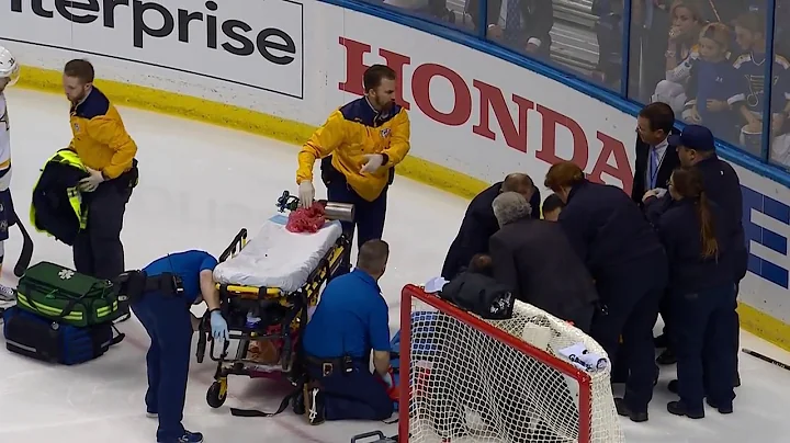 Fiala stretchered off after Bortuzzo takes him hard into boards