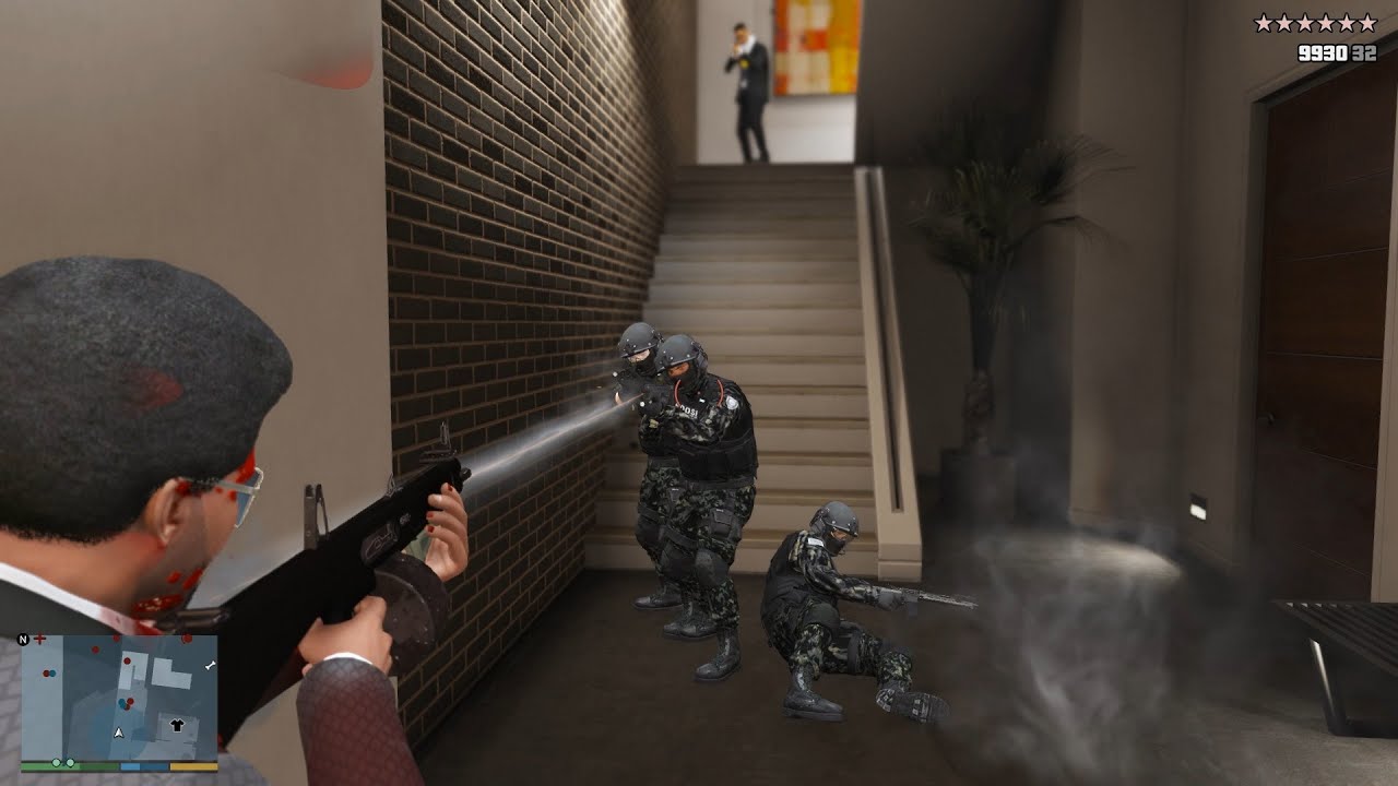 GTA V Franklin's Mansion Shootout + Epic 10 Star Cop Chase Escape Vol.5 ...