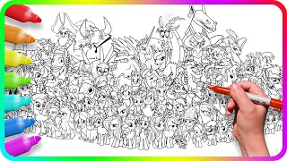 BIGGEST Coloring Pages EVER  MY LITTLE PONY. How to draw My Little Pony. Easy Drawing Tutorial Art