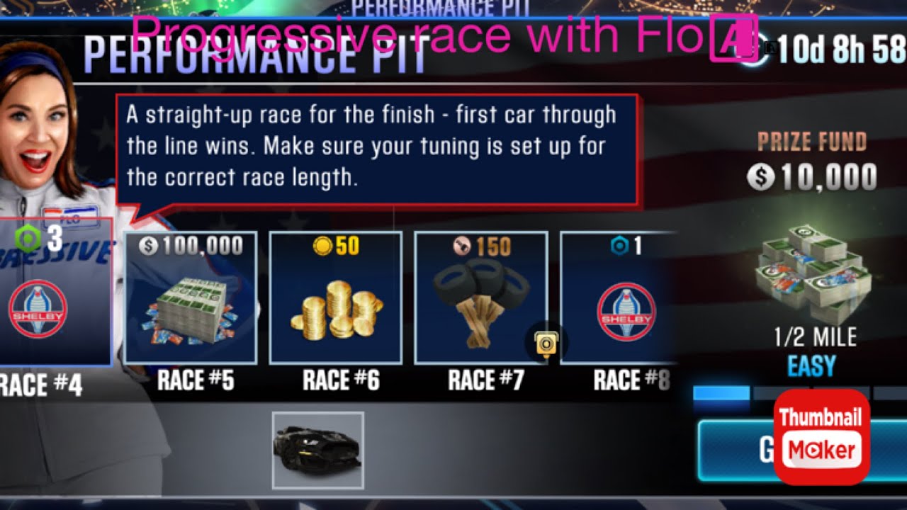 Csr2 performance pit race with Flo form progressive insurance - YouTube
