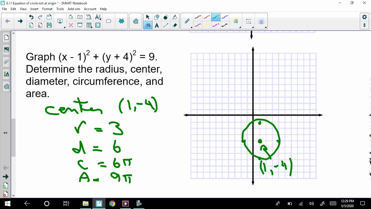 Equation of a circle center not at origin