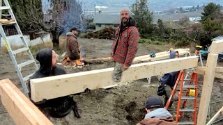 Placing beams for a deck