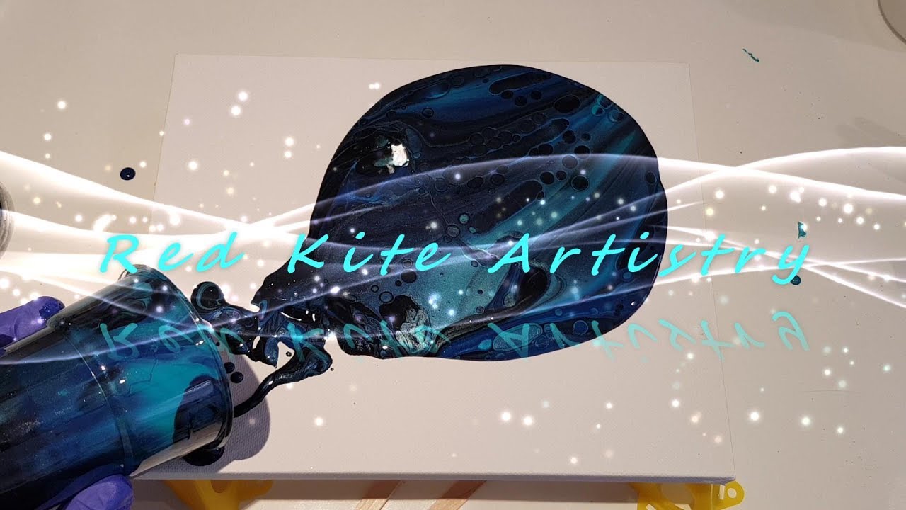 RKA 17 - acrylic pour with black and iridescent blues (speedy!)