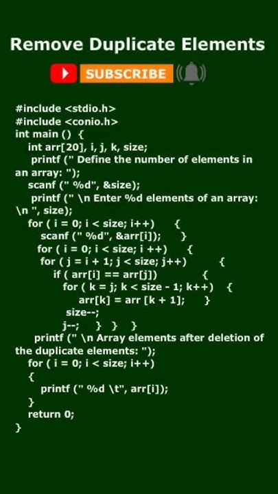 Remove duplicate element in c program - YouTube