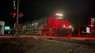 BNSF 6751 Eastbound H-TULMEM Meets NS 8171 Westbound G-ESLETT Grain Train at Aurora Mo 5-5-2024