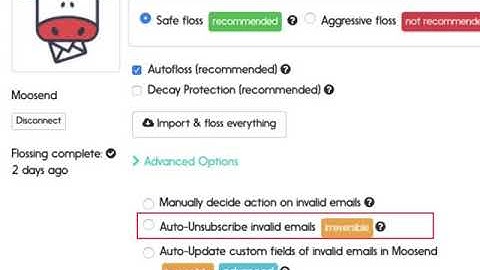 Moosend email verification options using mailfloss
