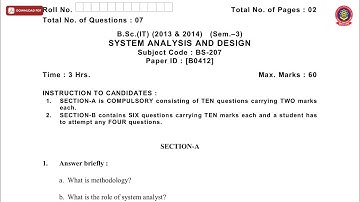 BSC IT 3RD SEM SYSTEM ANALYSIS AND DESIGN B DEC 2018 | PTU