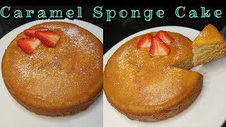 Caramel Sponge Cake | Eggless Vanilla Sponge Cake Without Oven Recipe by Rabia's Cuisine