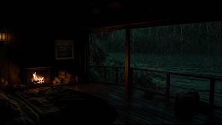 🌧️ Fall Asleep Fast | Seaside Balcony Rain, Thunder &amp; Crackling Fire 🔥 Sleep Sounds (NO ADS)
