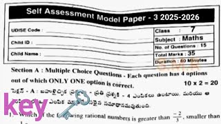 7th class maths fa-3 question paper answers self assessment model 3 practice paper 