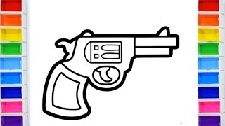 Menggambar, mewarnai & melukis senjata untuk pemula 🔫 cara menggambar senjata 🌈menggambar pistol ...