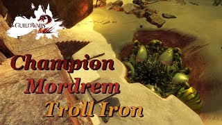Guild Wars 2 - Fighting a Champion Mordrem Troll Iron [The Silverwastes - Amber Sandfall]