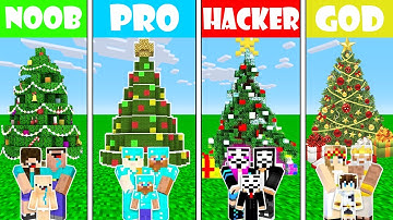 Minecraft NOOB vs PRO vs HACKER vs GOD CHRISTMAS TREE BUILD CHALLENGE in Minecraft ! Animation