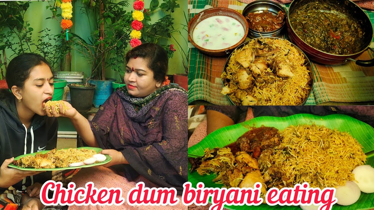 CHICKEN DUM BIRYANI EATING || Chicken curry || Gonguracurry || Perugupachadi ||