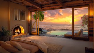 Tranquil Beach Resort | Ocean Waves and Calming Fireplace Sounds for Tinnitus Relief, Reduce Anxiety